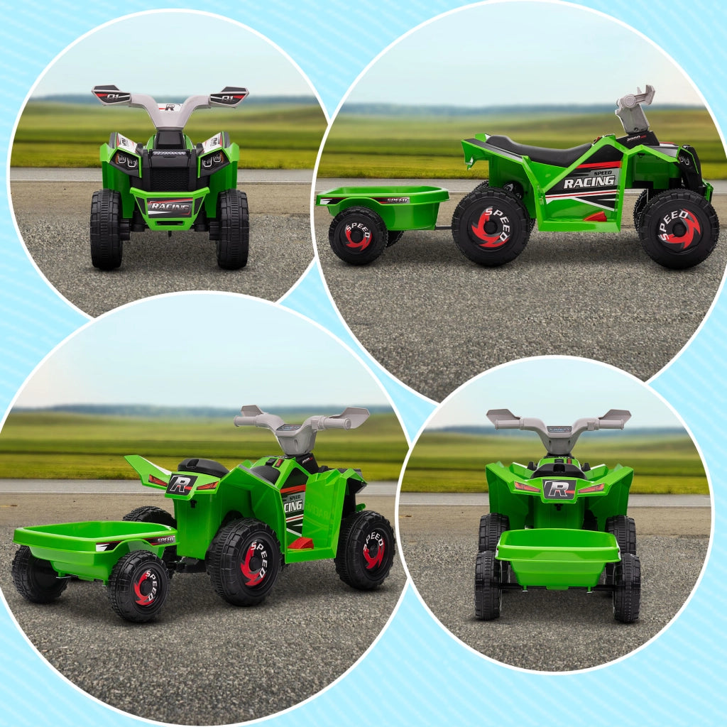 Quad Elettrico per Bambini con Remorco Verde ¨C zephmum ¨C 106x41.5x48.5 cm