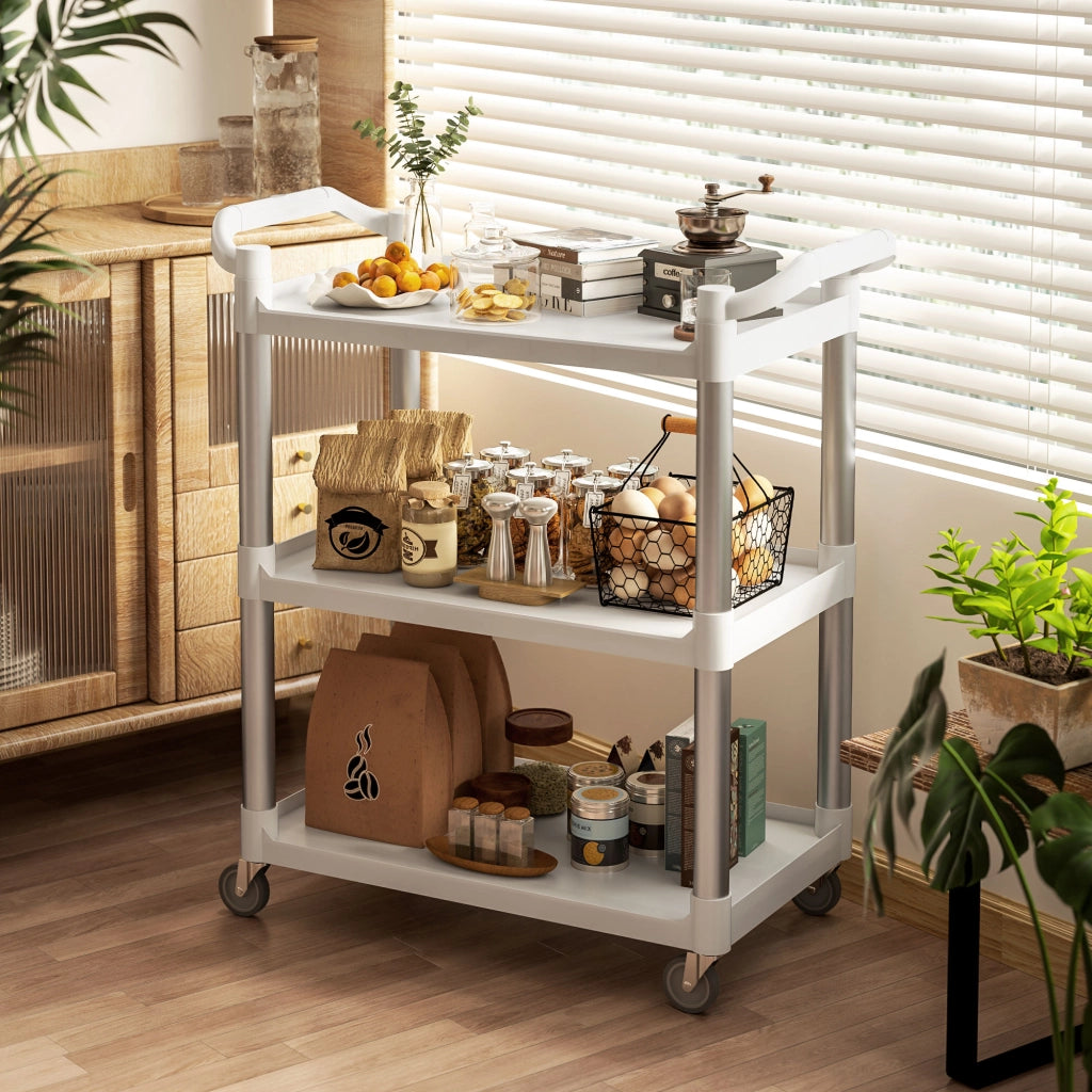 Carrello da cucina 3 livelli ¨C zephmum ¨C 88x44x93 cm bianco