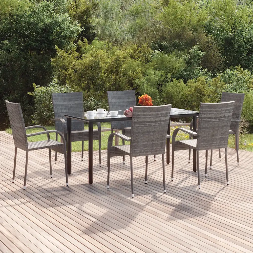 Set da Pranzo da Giardino 7 pz Grigio in Polyrattan 3156665