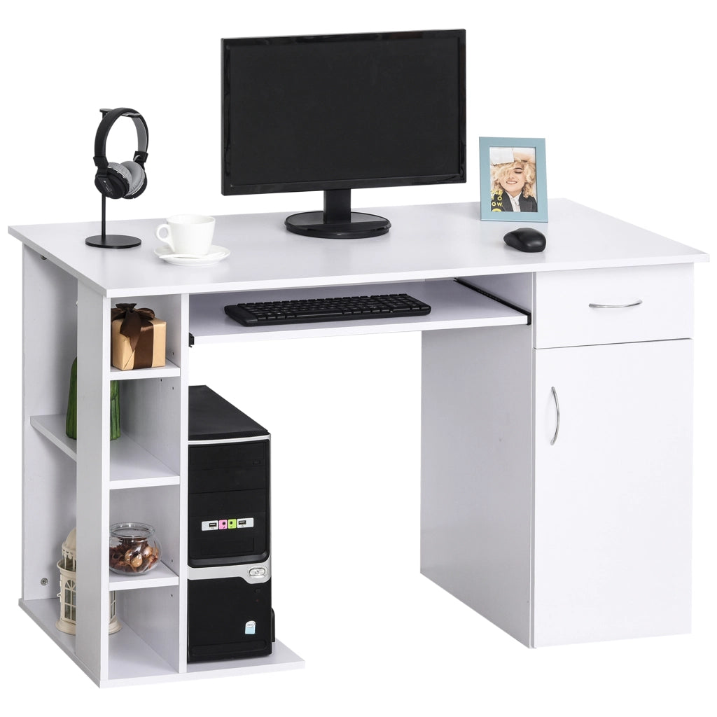 Scrivania PC Ergonomica con Cassetto e Mensole ¨C Zephmum ¨C Bianco 120x60x74 cm