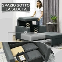Poltrona Letto in Tessuto Effetto Velluto Grigio con 2 Cuscini e Spazio Contenitore, 100x98x88 cm