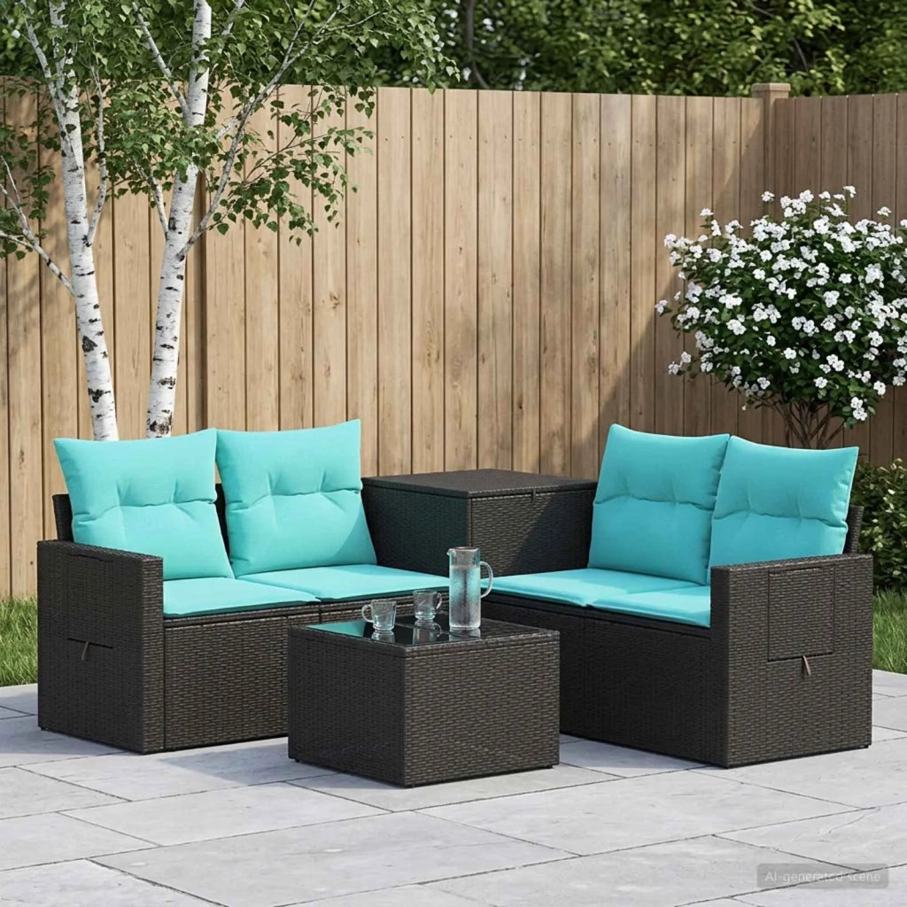Set di divani 6 pz Nero e Blu Rattan sintetico e Acciaio 3447447