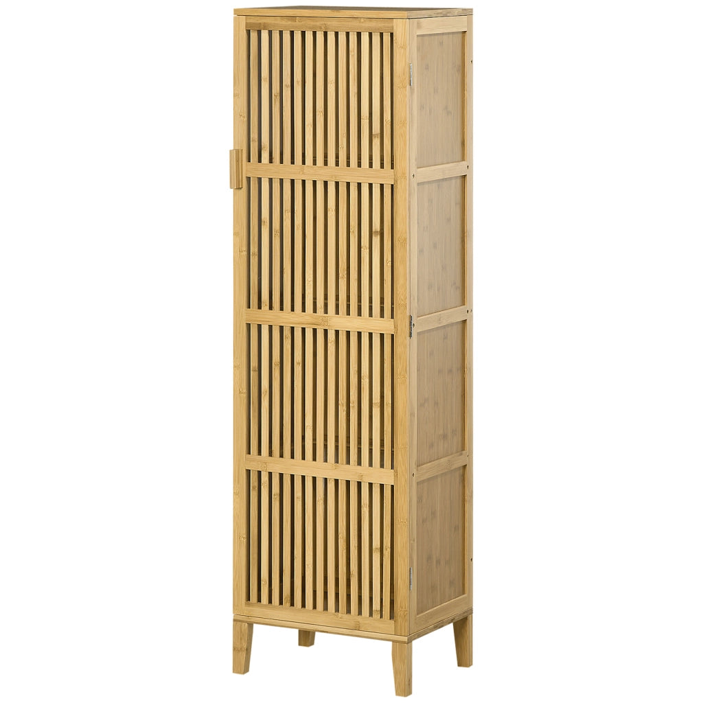 Mobile da bagno in bamb¨´ con ante a doghe e ripiani ¨C zephmum ¨C 40x30x140 cm