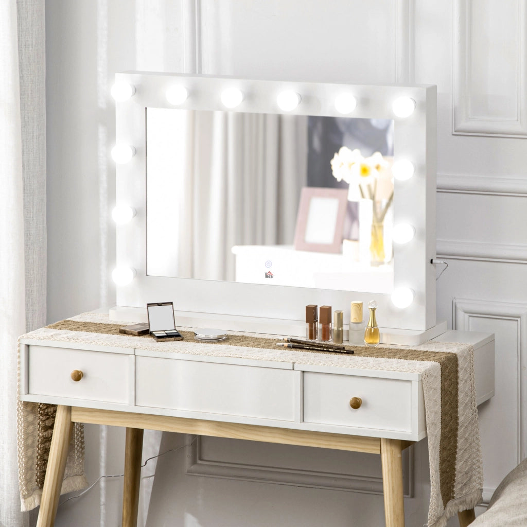 Specchio Hollywood da trucco 80 x 60 cm con LED dimmerabili, touch e memory, bianco