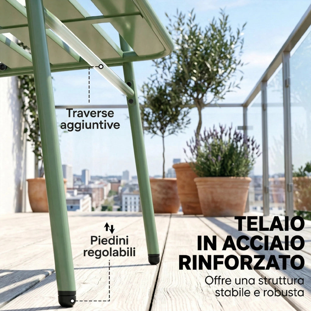 Set 4 Pezzi Salotto da Giardino con Divano 2 Sedie e Tavolino in Metallo con Doghe Verde
