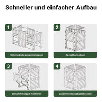 Compostiera da 300 litri 61 x 61 x 82 cm, compostiera da giardino in plastica per rifiuti organici, con coperchio e sportello inferiore per lo svuotamento