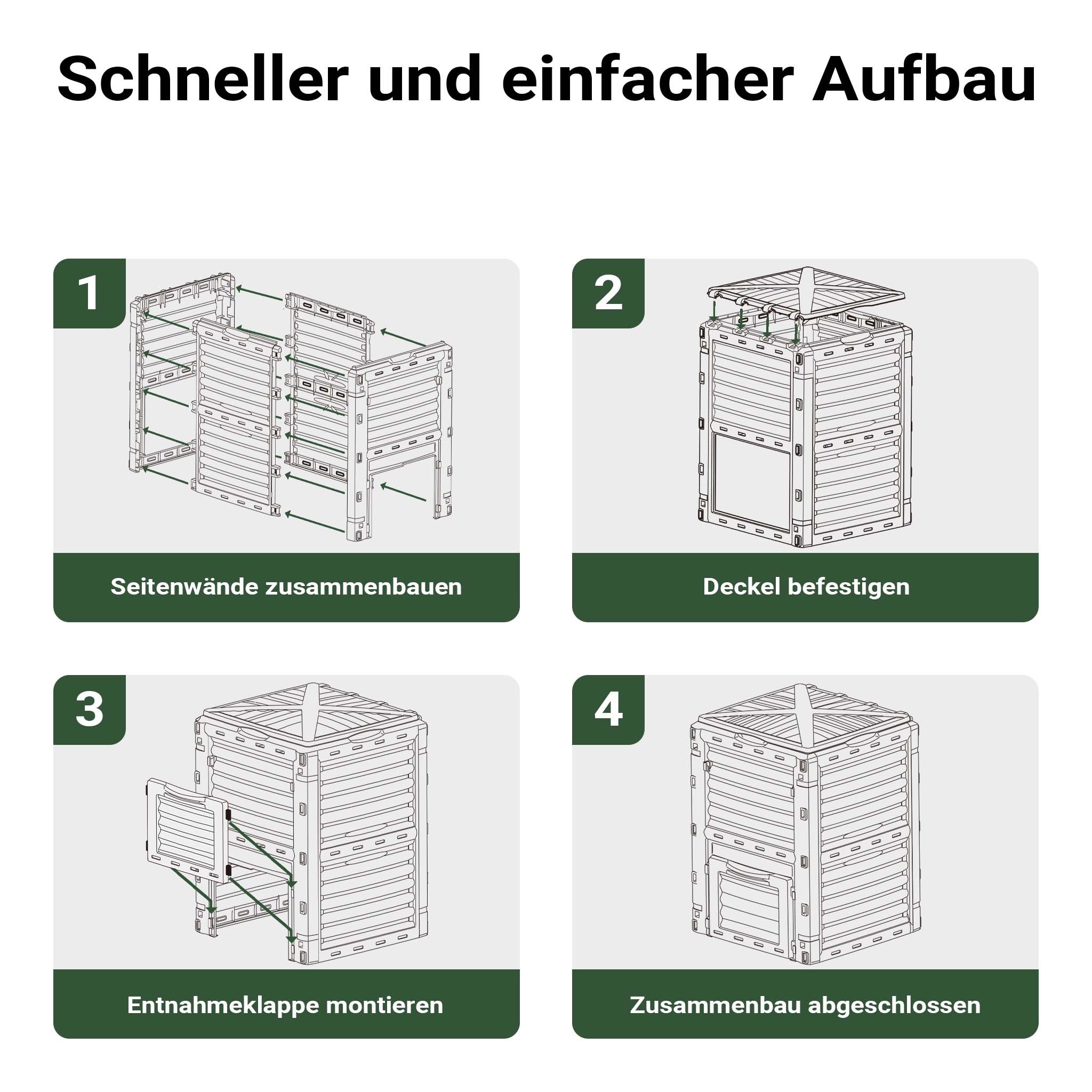 Compostiera da 300 litri 61 x 61 x 82 cm, compostiera da giardino in plastica per rifiuti organici, con coperchio e sportello inferiore per lo svuotamento