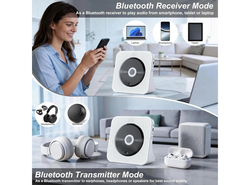 Lettore CD Portatile e Desktop con Altoparlanti Bluetooth Radio FM Protezione Anti-Salto e Copertura Antipolvere con Display LCD