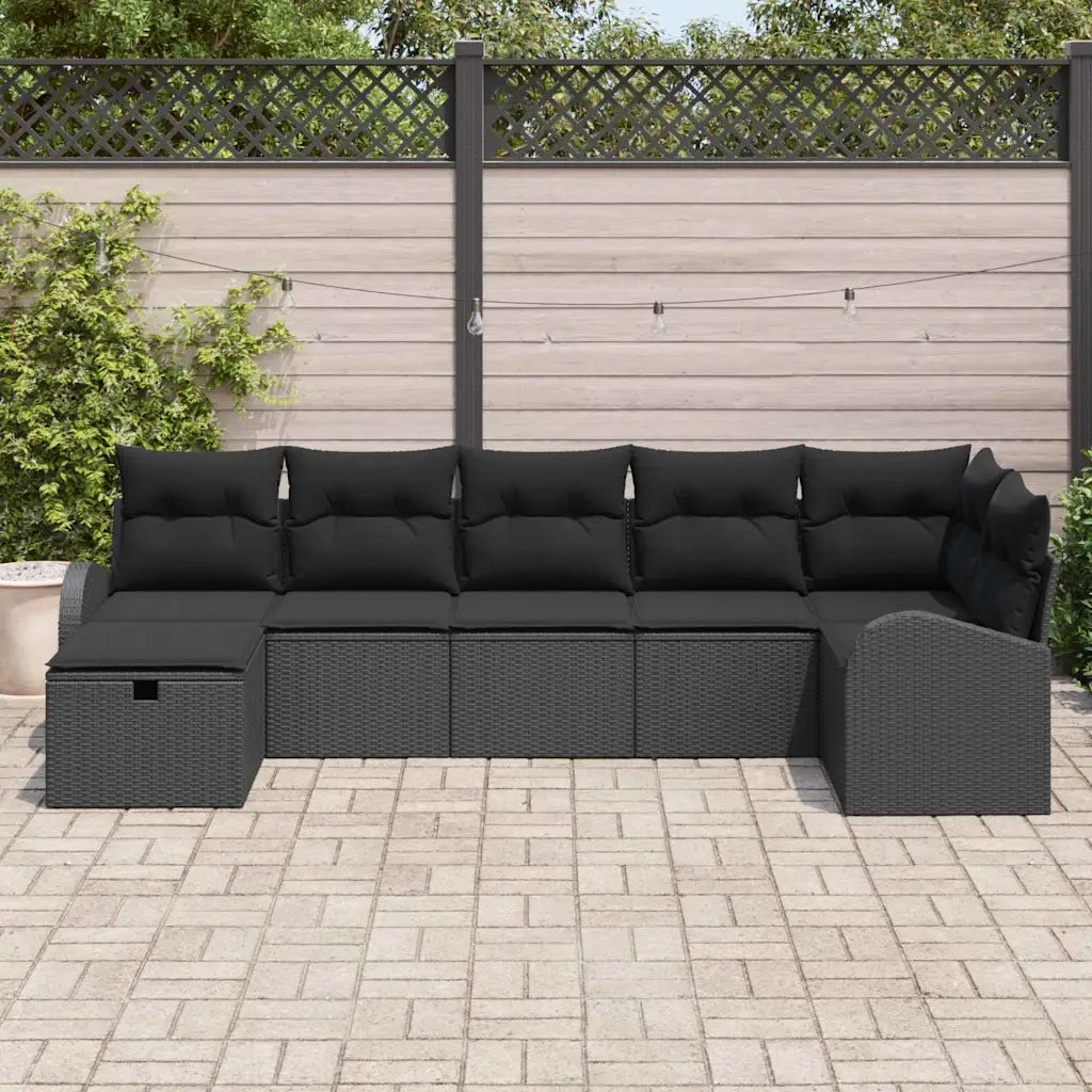 Set di divani con cuscino 7 pcs Nero polyrattan 3359102