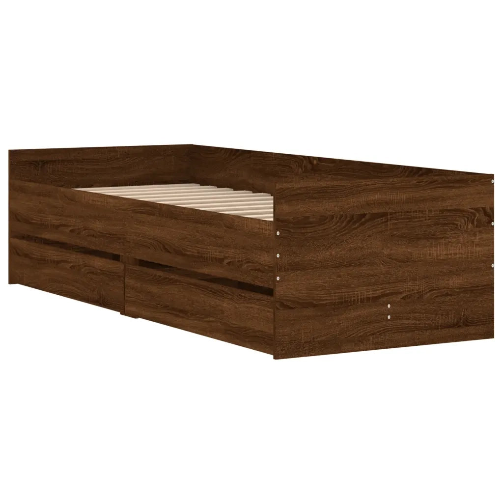 Giroletto con Cassetti-Struttura Letto con contenitore Rovere Marrone 75x190 cm Small Single 865634