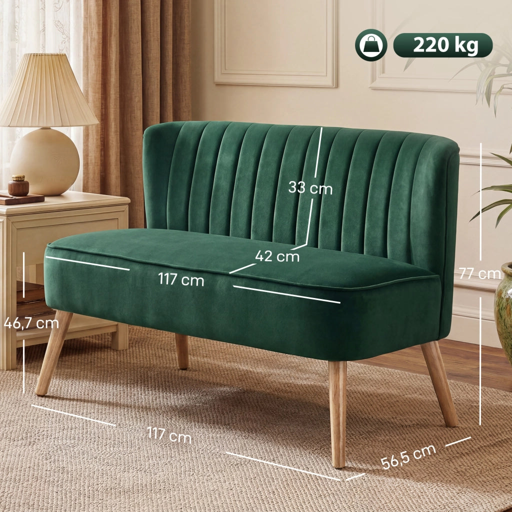 Divano 2 Posti Retrodesign ¨C zephmum ¨C Legno, Verde Scuro, 117x56.5x77