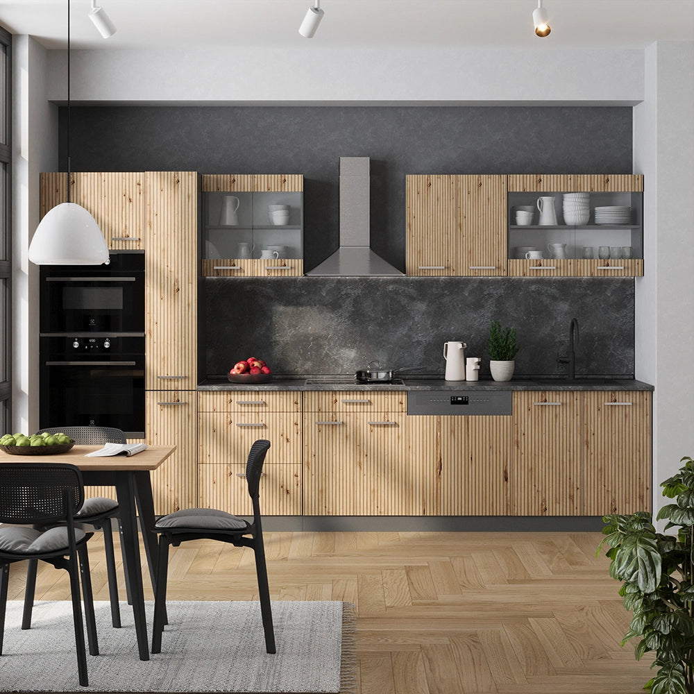 Vicco Cucina  Rovere artigianale/antracite 350 cm con armadio alto, PL Antracite