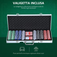 Set 500 Fiches da Poker 2 Mazzi di Carte e Pulsante Dealer con Valigetta
