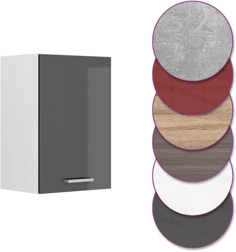 Pensile da cucina R-Line, Antracite lucido, 40 cm, per la libera combinazione all'interno di sistemi cucina modulari