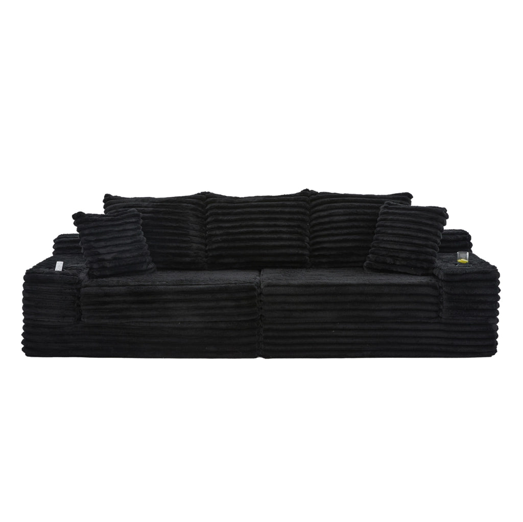 Divano letto componibile 273x98 cm in velluto a coste nero HOMVRA