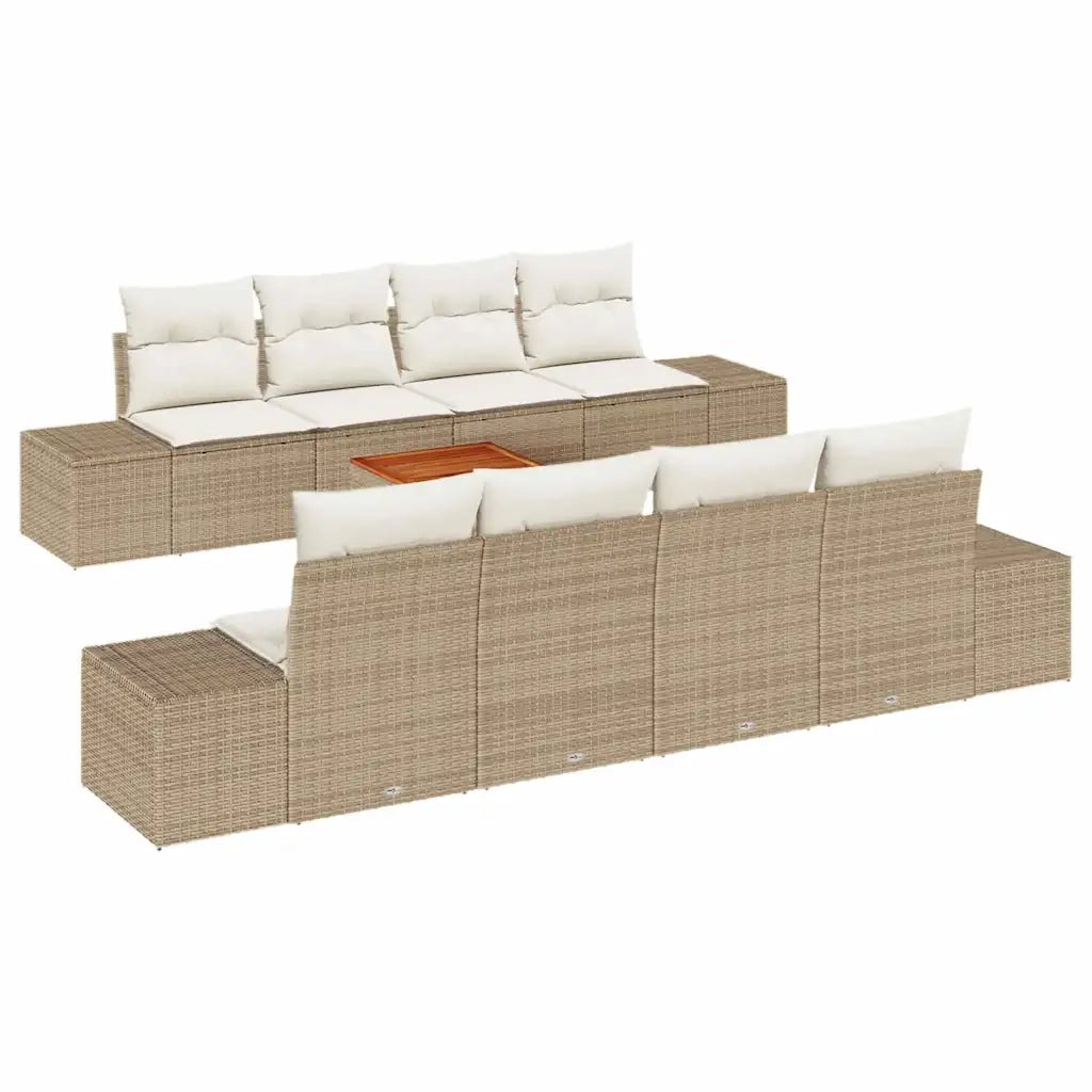 Set Divano da Giardino con cuscino 9 pcs Beige polyrattan