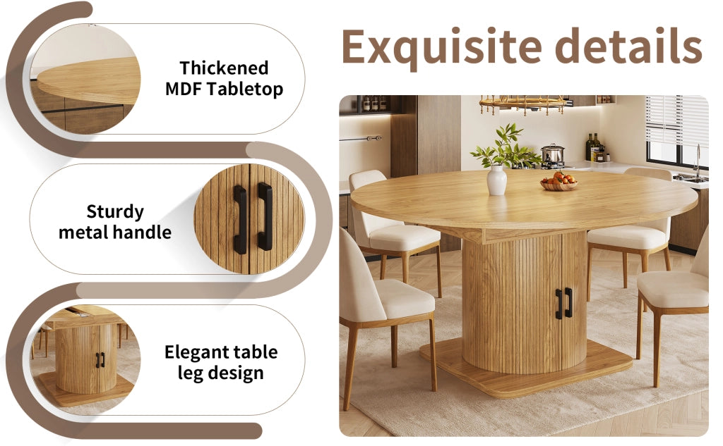 Tavolo allungabile con ripiani rimovibili e portabicchieri, per cucina, in MDF e metallo, naturale 118 × 118 × 76 cm