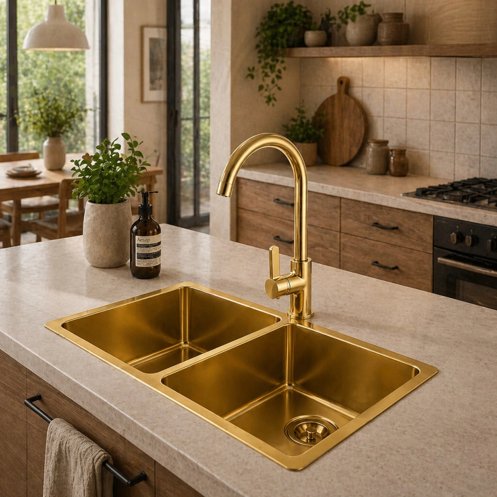 Rubinetto Cucina Oro Lucido Canna Alta Girevole Miscelatore Lavello 94024