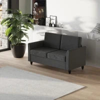 Divano a 2 Posti a Seduta Ampia con Cuscini Rimovibili da Salotto in Tessuto Effetto Lino e Gommapiuma, 141x70x78 cm, Grigio scuro e Nero