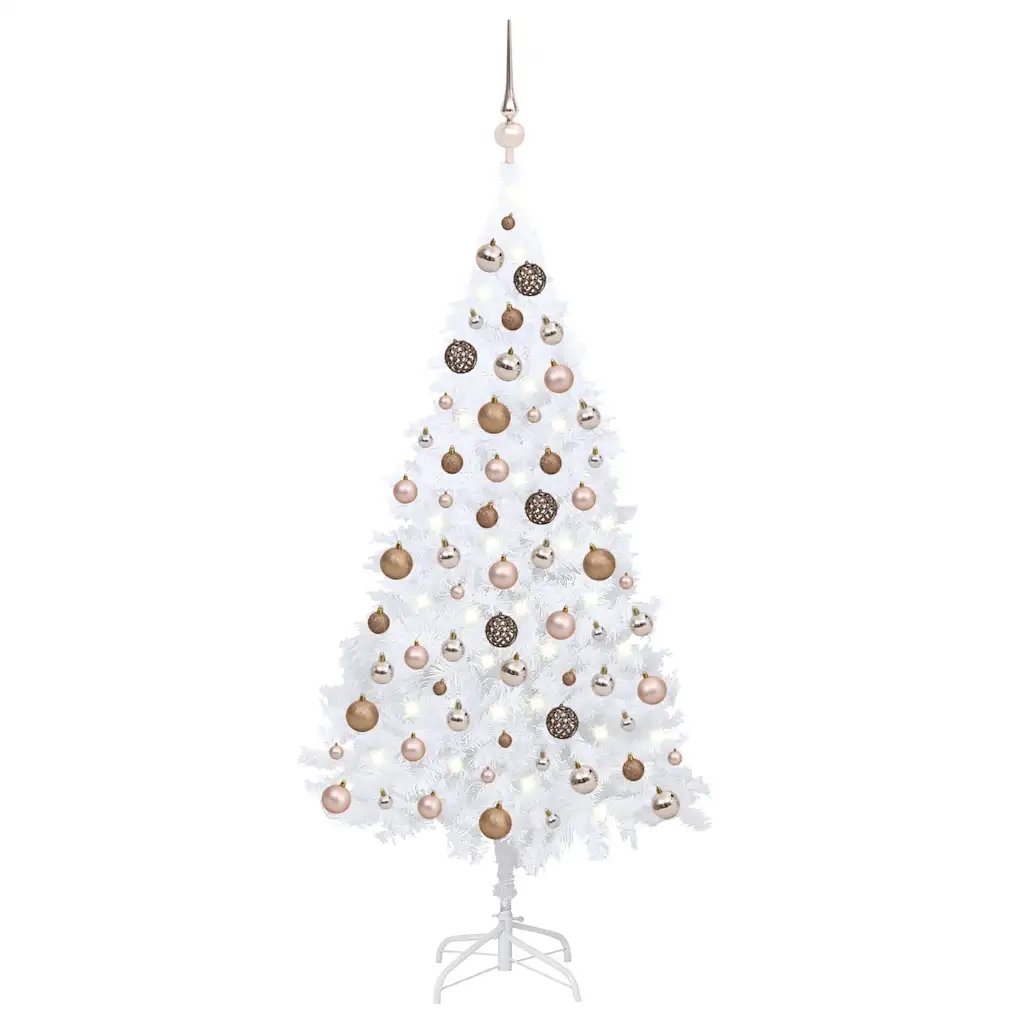 Albero di Natale | Decorazioni natalizie Preilluminato con Palline Bianco 150 cm PVC