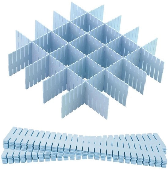 12 pacchi di distributori di carico regolabili, organizzatore in plastica, distributori di carico DIY per intimo, calze, cosmetici, camera da letto, ufficio, 32,4 x 7 cm, blu