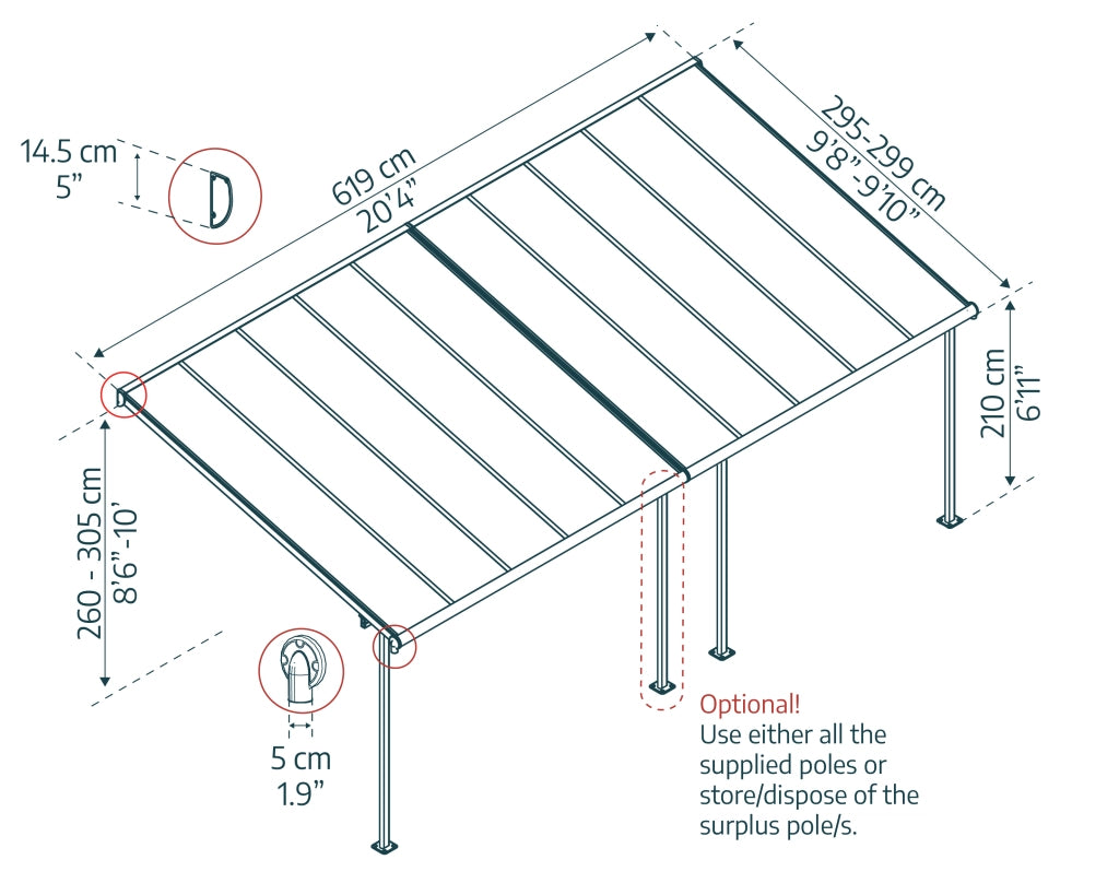 Canopia Sierra Pergola Addossata in Alluminio   3X6.2 m Grigio