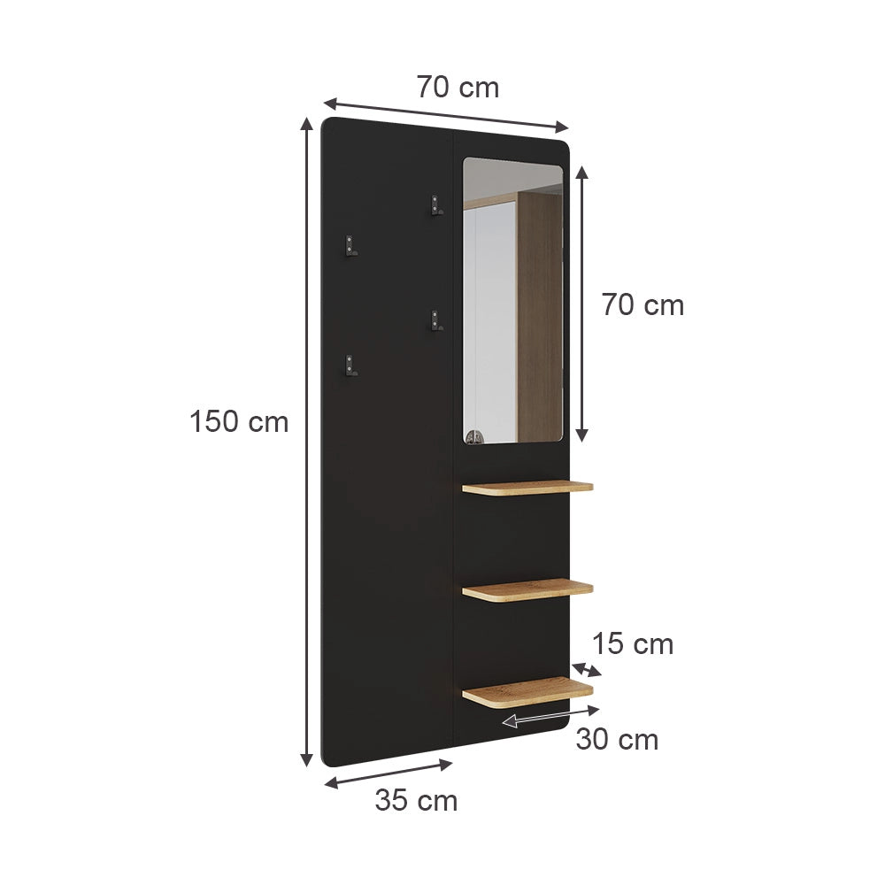Vicco Appendiabiti da parete Nero/quercia 70 x 150 cm con specchio