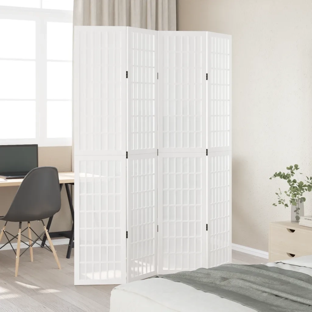 Divisorio Ambienti | Divider per stanze | Paravento 4Pannelli Bianco Legno Massello di Paulownia
