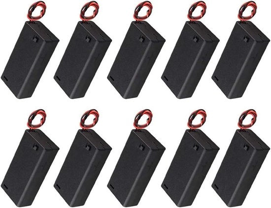 Alimentatore per batterie AA, 10 pezzi, con interruttore on/off, nero, scatola di stoccaggio con cavi conduttori.