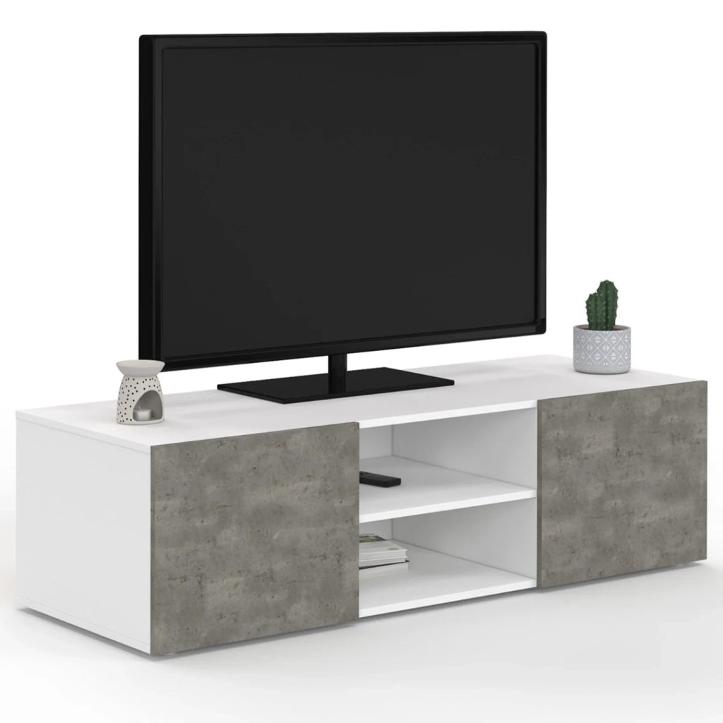 IDMarket - Porta TV ELI bianco con ante effetto cemento