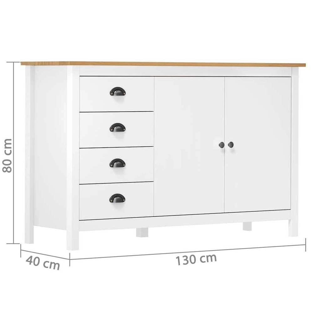 Sideboard Hill White 130x40x80 Cm Solid Pine