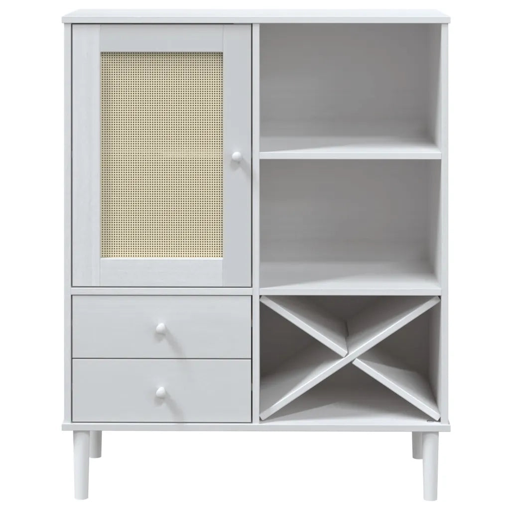 Credenza | Madia | Buffet da pranzo | Armadio da pranzo SENJA Aspetto Rattan Bianco 90x40x112cm Massello Pino