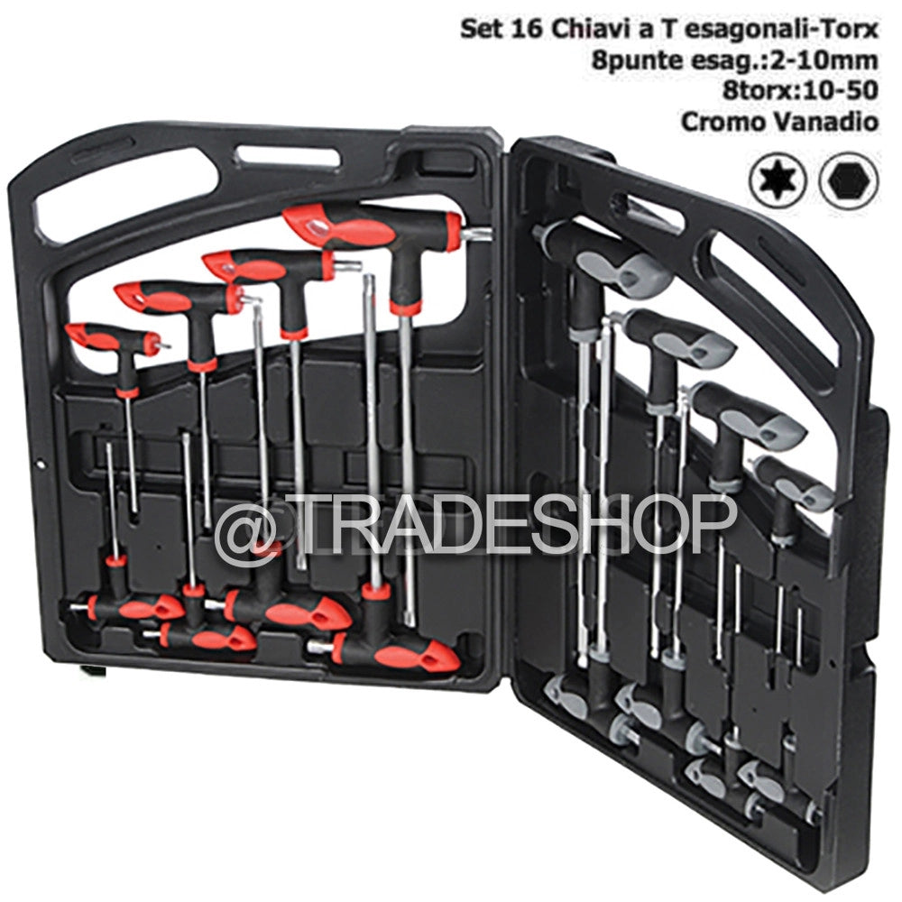 Trade Shop - Set Kit 16 Pz Chiavi Chiave A T Esagonali E Torx Lunghe Valigetta Professionali -