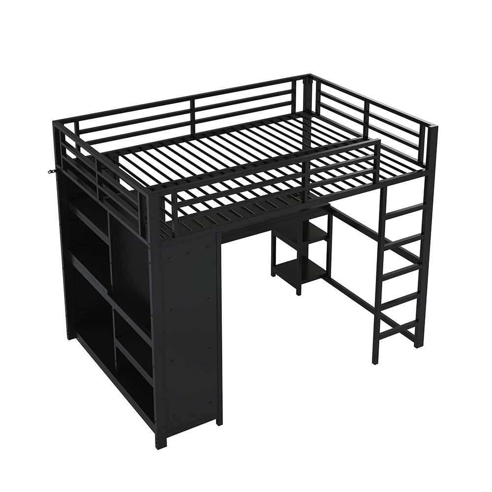 Letto a castello gaming LED - Xylo - 140x200cm nero, scrivania e armadio