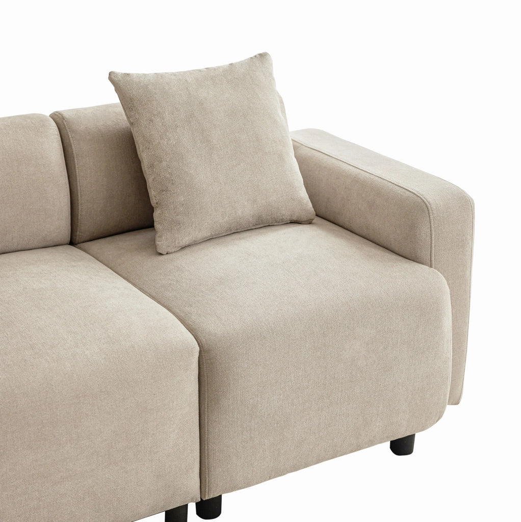 Divano moderno 3 posti in tessuto chenille con cuscini decorativi 211x67x71 cm