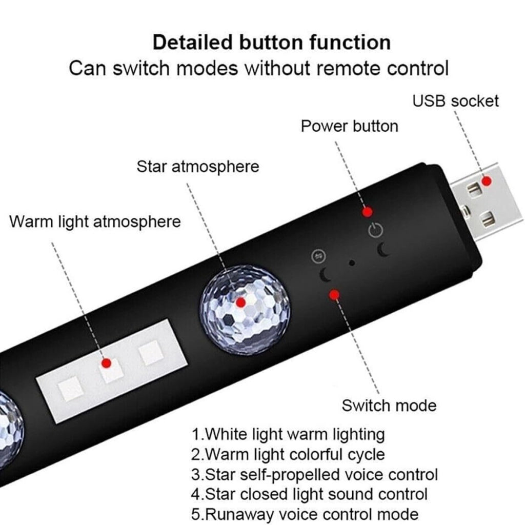 2 BARRE LED AUTO LUCE RGB INTERNI STELLE USB SENZA FILI ADESIVA CON TELECOMANDO