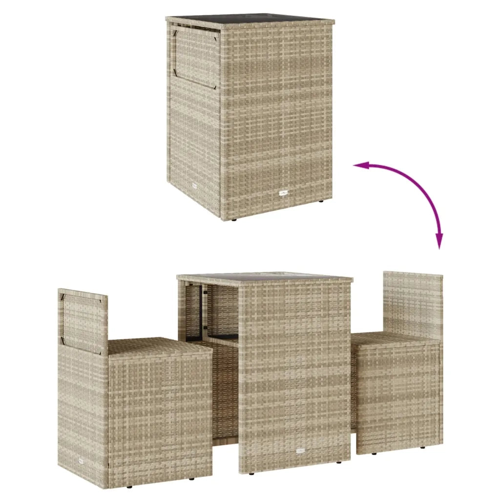 Set da BistrÃ² 3 pz con Cuscini Grigio Chiaro in Polyrattan