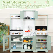 Cucina giocattolo per bambini con macchina per bevande lavello e microonde girevole in MDF verde 30 × 90 × 98 cm