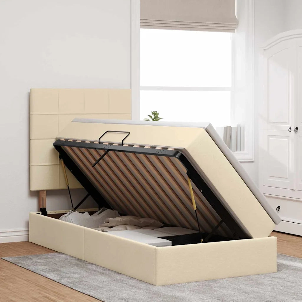 Letto con contenitore e materasso Crema 90 x 200 cm Poliestere