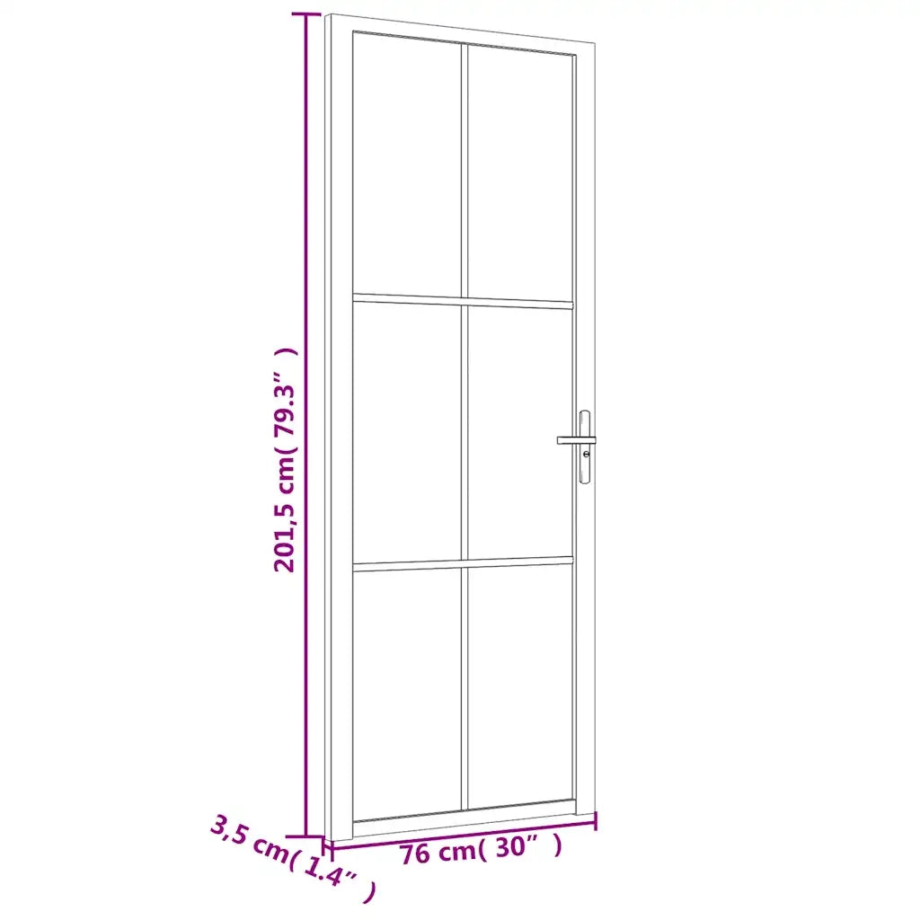 Porta Interna 76x201,5 cm Nero Opaco Vetro e Alluminio