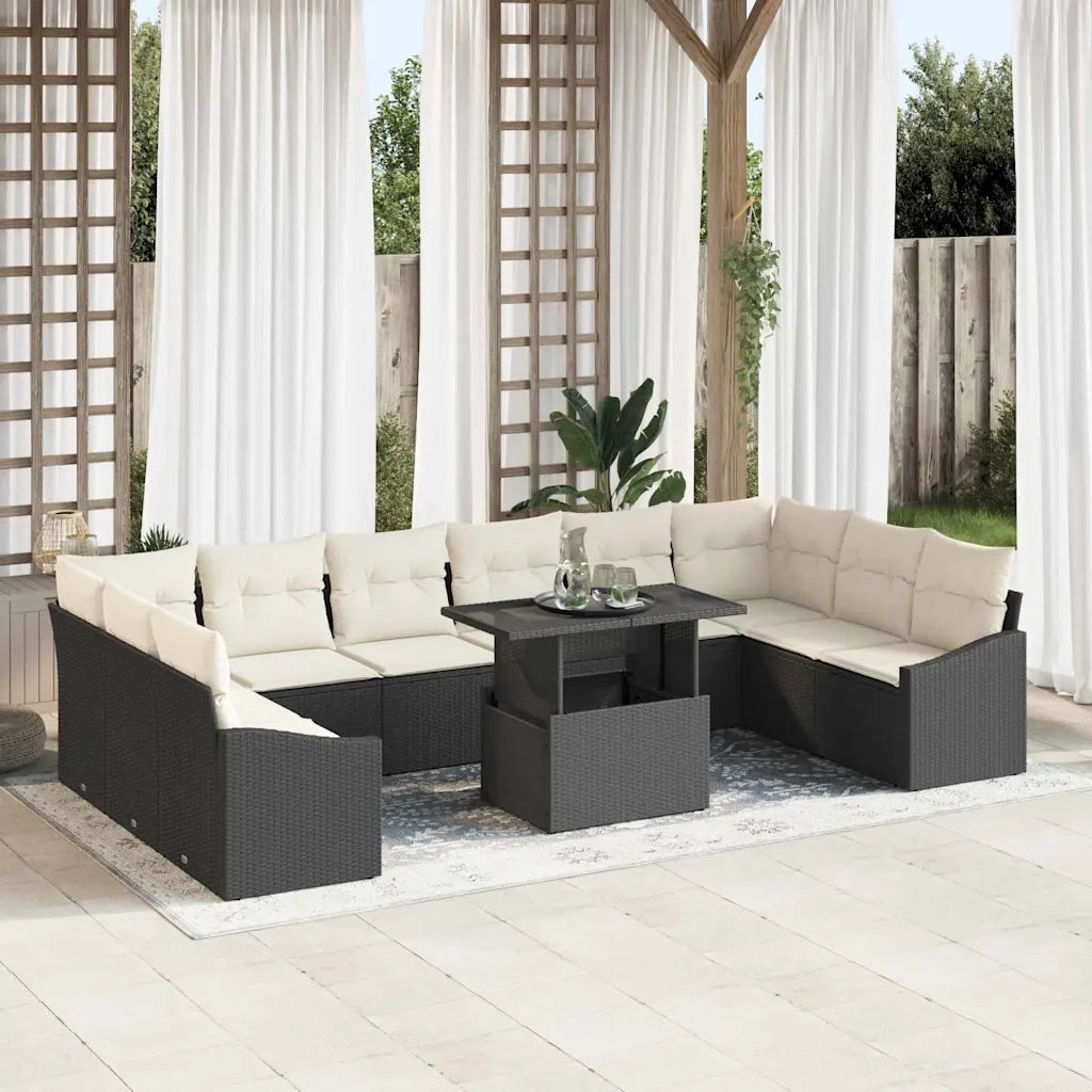 Set Divano da Giardino con cuscino 11 pcs Nero e Crema 3357810