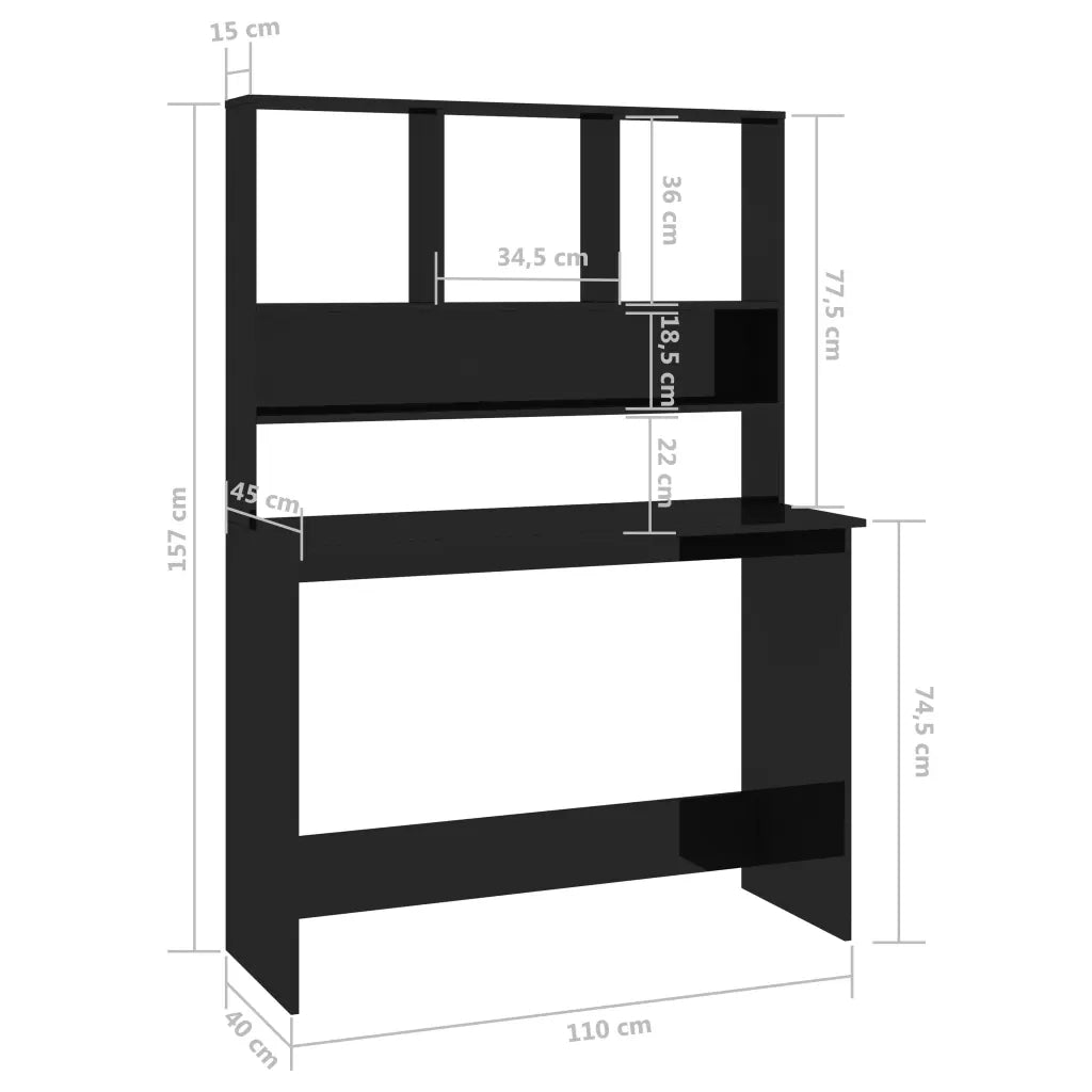 Scrivania con Mensole Nero Lucido 110x45x157 cm in Truciolato cod mxl 58050