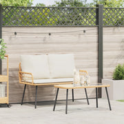 Set da Pranzo da Giardino 2 Pezzi con Cuscini in Polyrattan Naturale