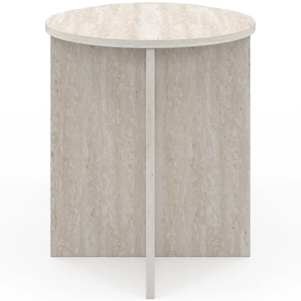 IDMarket - Set di 2 tavolini rotondi, tavolini da salotto, comodini MARTHE 35/40 cm in legno effetto travertino