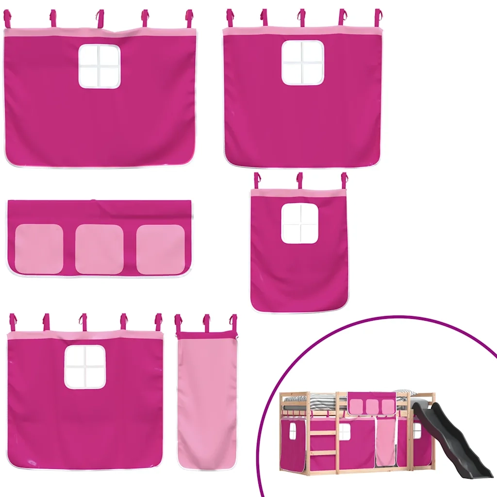 vidaXL Letto a Castello con Scivolo e Tende Rosa 90x190 cm