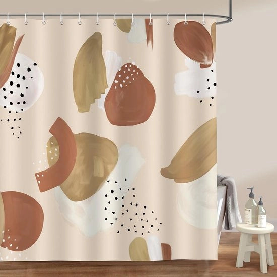Douchegordino abstracto, boho, minimalista, beige-bruno, 180 x 180 cm, antimuffa, impermeabile all'acqua, polyester, lavabile, tende da bagno per la stanza da bagno, con 12 ganci.