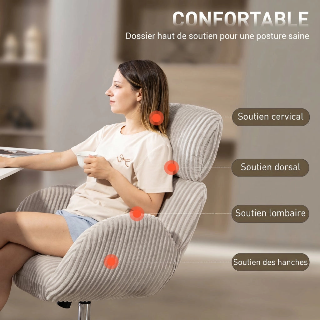 Poltrona da ufficio ergonomica in velluto con schienale alto, poggiatesta regolabile e braccioli ¨C Xylo ¨C Grigio