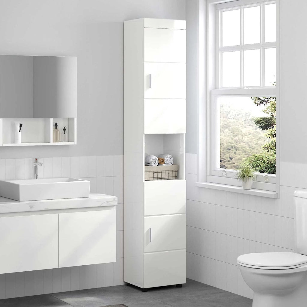 Set di Armadi da Bagno TULUM Bianco Lucido 37 x 31,5 x 203 cm