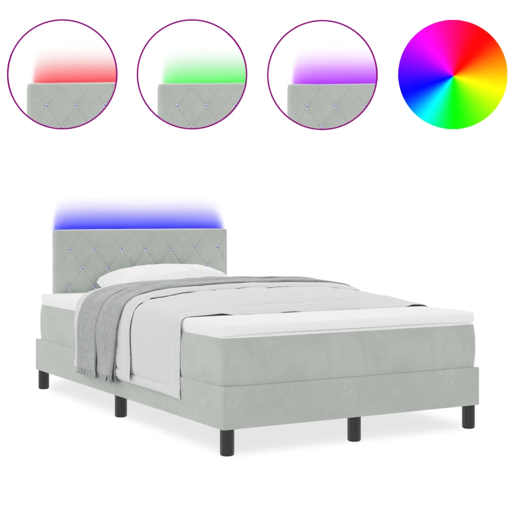 Letto a Molle con Materasso Grigio Chiaro Piccolo Doppio Velluto