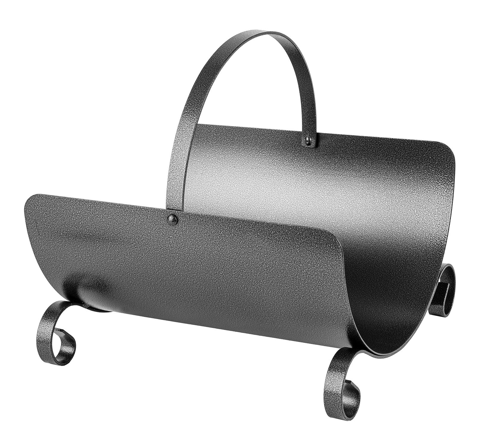 Porta Legna Design Classico con Manico Pieghevole 38x36x36 cm in Ferro Verniciato Grigio Martellato